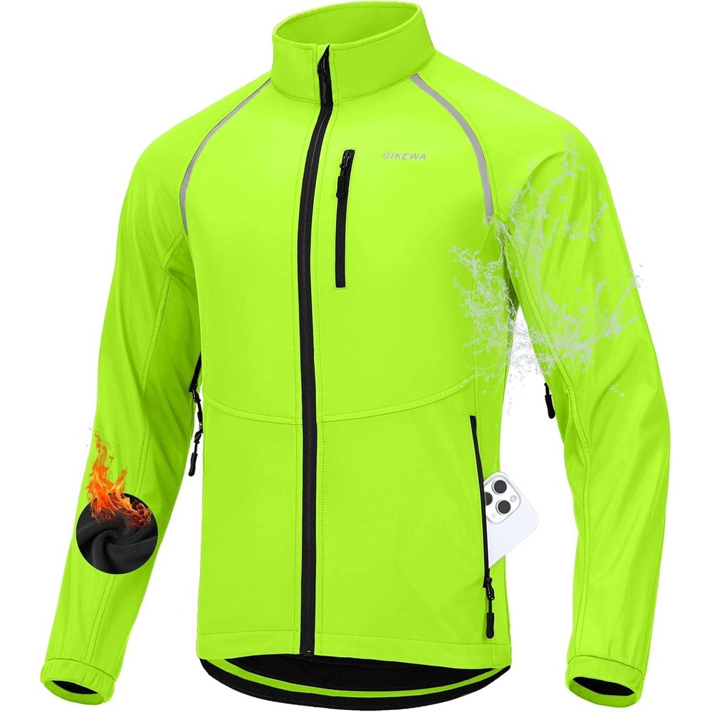BIKEWA High Visibility Neon Yellow Cycling Jacket  Men's Small